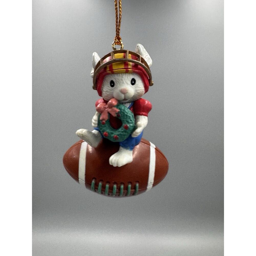 Vintage 1992 Lustre Fame Football Mouse Christmas Ornament Hanging 3”